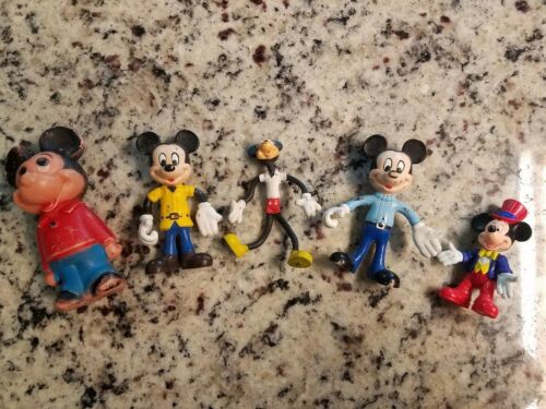 Vintage Lot of 5 Disney Mickey Mouse Rubber Figurines Toys