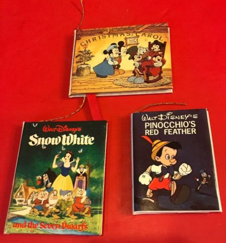 Vintage Disney Mickey's Christmas Carol Snow White Pinocchio Mini Book Ornament
