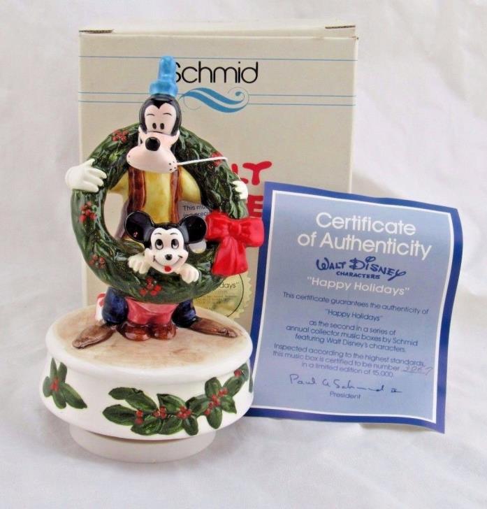 Schmid Walt Disney Characters Christmas 1981, Happy Holidays Music Box, Goofy