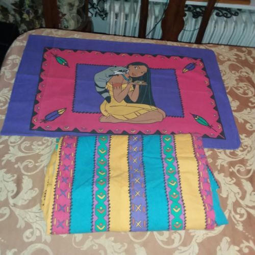 VINTAGE 90's POCAHONTAS TWIN SIZE 3PC SHEET SET DISNEY Flat Fitted Pillow Case