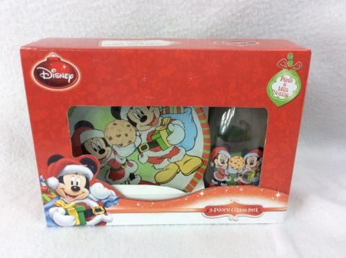 Cookies for Santa Mickey Mouse Disney 2 pc Snack Set Plate and Milk Bottle Glass