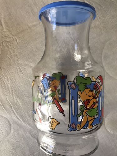Anchor Hocking Disney Winnie The Pooh Glass Juice Carafe With  Blue Lid