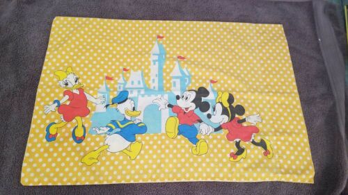 Vintage Disney World Mickey Mouse Donald and Friends Castle Pillow Case yellow