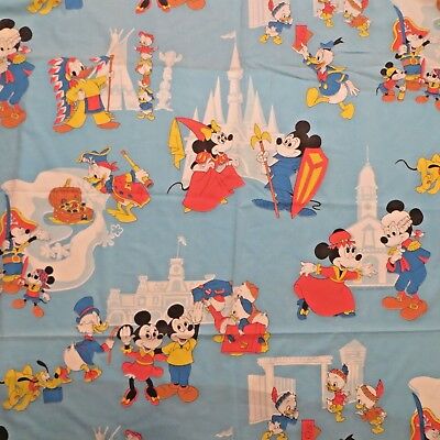 Vtg Mickey Bed Sheets Twin Flat and Fitted Walt Disney Productions Park Fabric