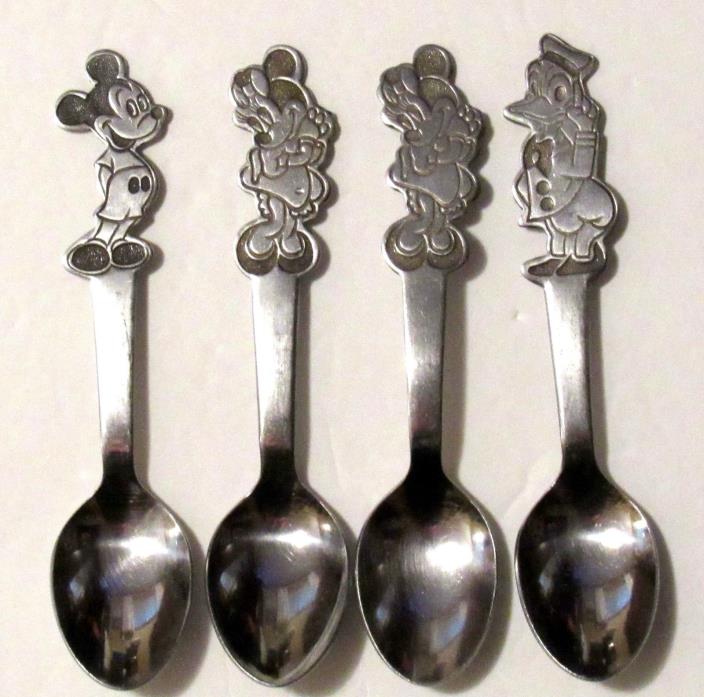 Vintage Walt Disney Mickey , 2- Minnie , Donald Duck Stainless  Spoons By Bonny