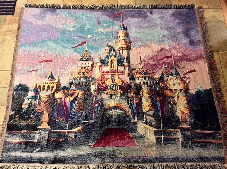 VERY RARE Walt Disneyland 50th Anniversary Tapestry Throw 50” X 60” Beautiful