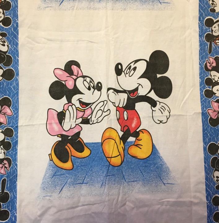 Vintage Minnie Mouse Mickey Mouse Dancing Twin Flat  Bed Sheet Pink Disney