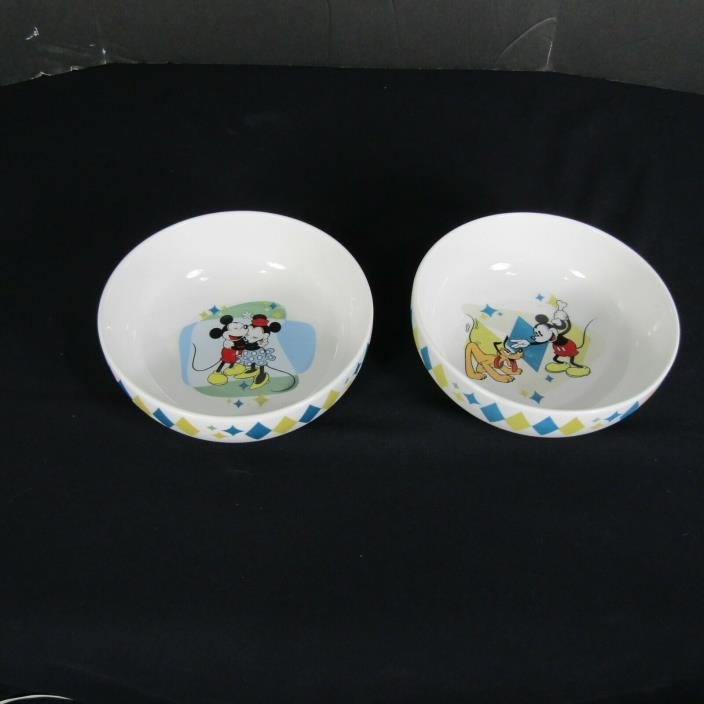 Disney Mickey Mouse Hugging Minnie Playing Pluto Gibson Bowls Argyle Diamond