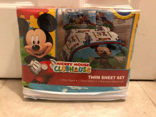 Disney Junior MICKEY MOUSE CLUBHOUSE Twin Sheet Set Flat Fitted Pillowcase NEW