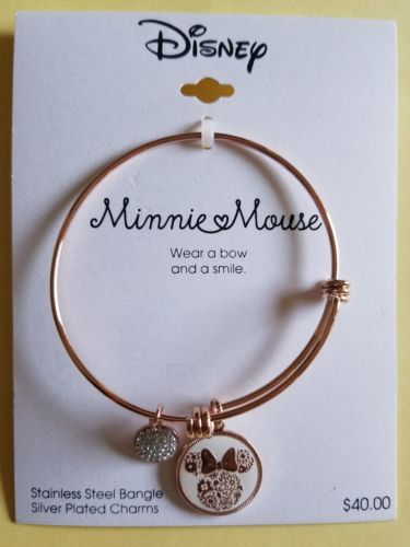 Disney Minnie Mouse Rose Gold Charm Bangle Compatible with Alex & Ani Bracelets