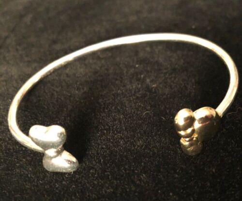 Disney Authentic Bangle Bracelet Silver Bow Gold Minnie Mouse Icon Ears