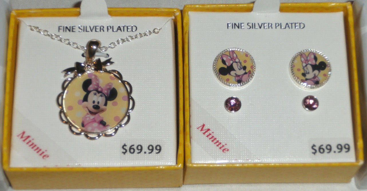 Disney Minnie Mouse Fine Jewelry Collection Pendant Necklace &  Earrings Set NEW