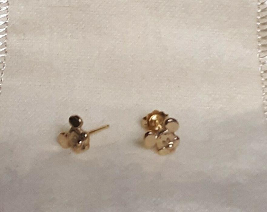 VINTAGE DISNEY PRODUCTIONS 14KT GOLD MICKEY MOUSE PIERCED EARRINGS - HTF DESIGN