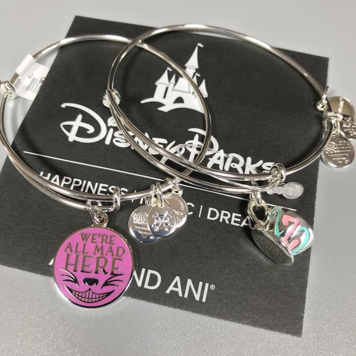 Disney Parks Alex and Ani We're All Mad Here Cheshire Teacup Bracelets set of 2