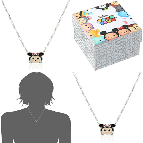 STERLING SILVER Tsum Minnie Mouse Enamel Station Chain Necklace 16