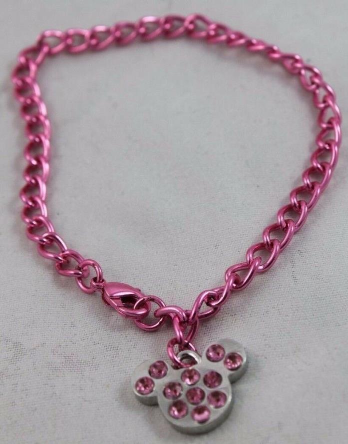Disney Pink Bracelet w/Silver Mickey Mouse Ears Charm with Pink Stones