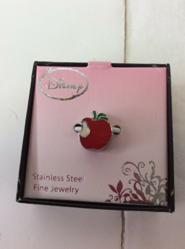 Disney Stainless Steel Enamel Red Apple Snow White Bead Bracelet Charm Jewelry