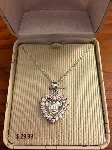 Disney Mickey Mouse Icon Face Heart Necklace w/ Pink Cubic Zirconia New in Box