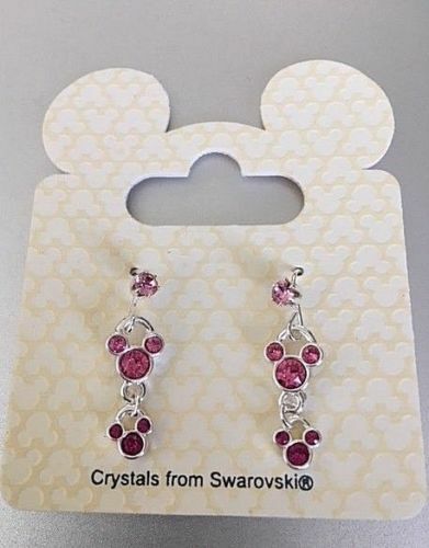 Disney Pink SWAROVSKI Crystals Triple Dangle Earrings New on Card Retired