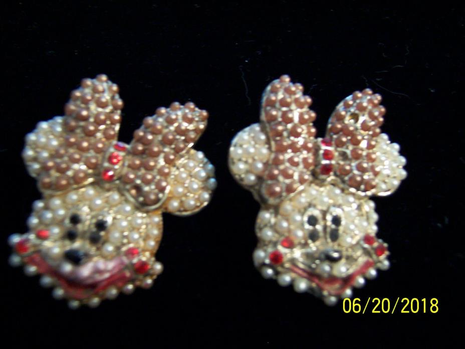 Vintage Minnie Mouse Pearl & Rhinestone Earrings