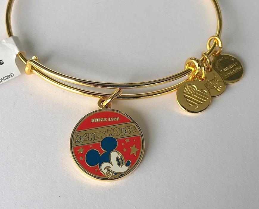Disney Parks Alex and Ani Mickey Mouse Since 1928 Banner Gold Bangle NWT