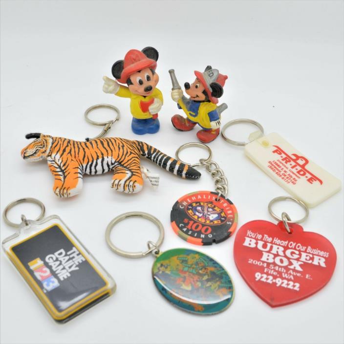 Lot of 8 KEYCHAINS Some Vintage Mickey Mouse Disney Casino Tiger Lottery Pride