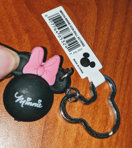 Key Chain Keyring Disney - Minnie Mouse Head Icon Ball - Minnie Pink Bow NEW FS