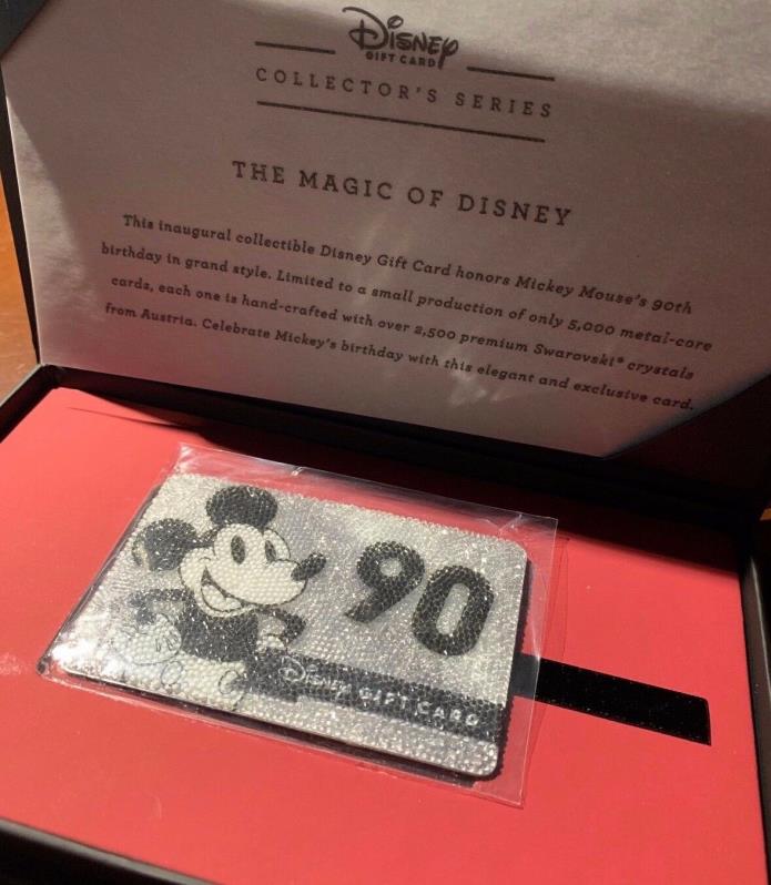 Disney Metal Gift Card Swarovski Crystal Mickey Mouse 90th Birthday LE 5000 NEW