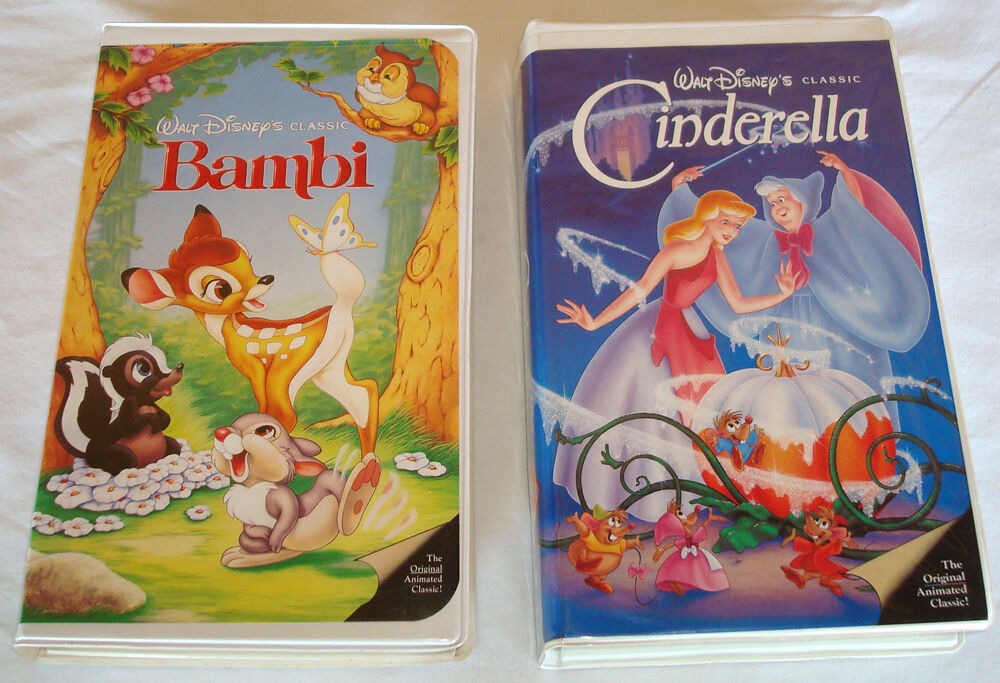 Lot of 2 Walt Disney VHS Movies Black Diamond Classics Cinderella 410 Bambi 942