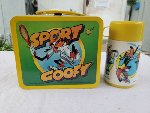 Vtg Sport Goofy Old Store Stock Metal Lunchbox With Thermos