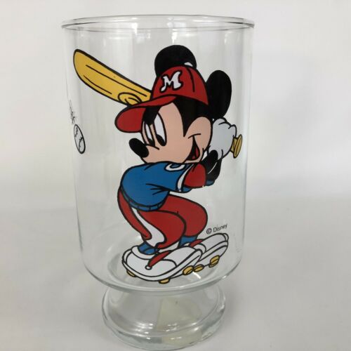 Disney Mickey Mouse Glass Playing Baseball 28 Ounce Anchor Hocking Glass Cup New