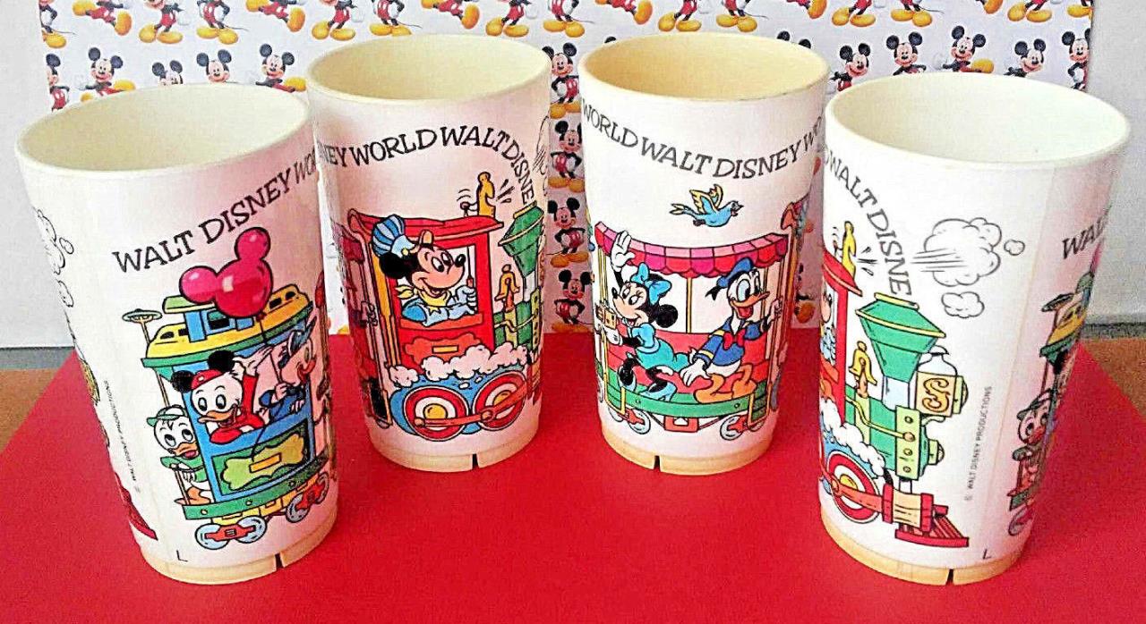 Disney Vintage Juice Cups Deka Plastics Mickey Mouse Train Set of 4 Plastic Cups