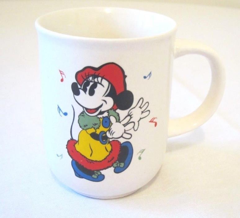Vintage Disney MINNIE MOUSE WHITE MILK GLASS COFFEE MUG Music dancing rare