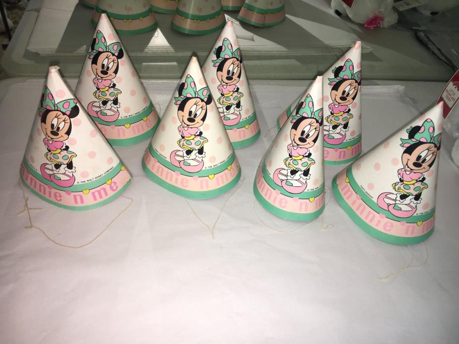 7 vtg used BIRTHDAY PARTY PINK GIRL HAT DISNEY MICKEY MINNIE MOUSE & ME 1990S