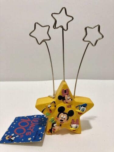 Disney Yellow Star Card Photo Note Holder 1928 2001 Hallmark Mickey Goofy Donald