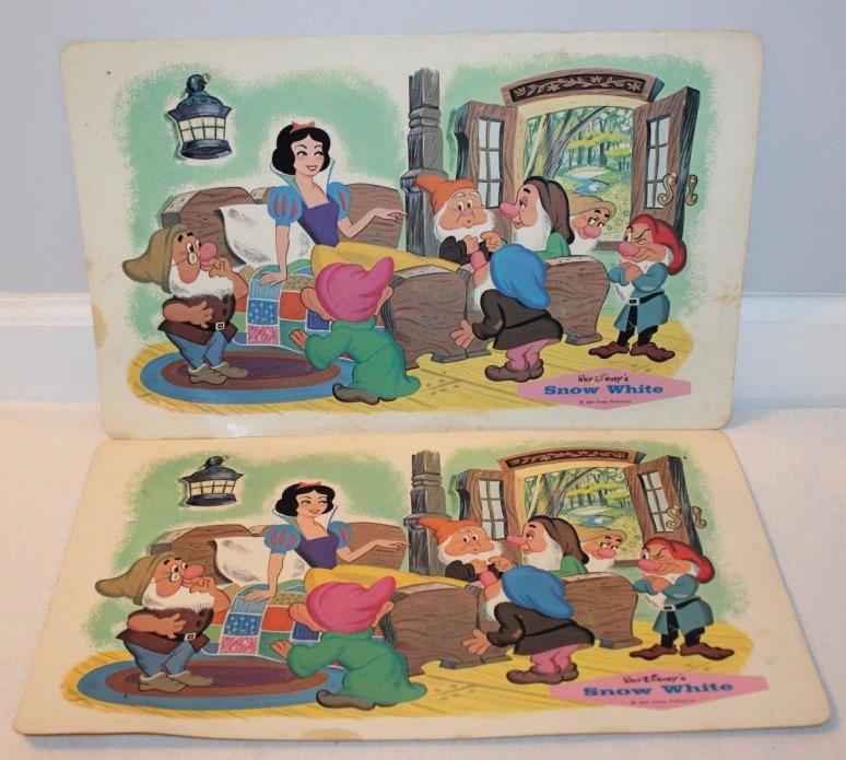 Vintage Lot of 2 Walt Disney Placemats Snow White Seven Dwarfs Kitchen 1960s