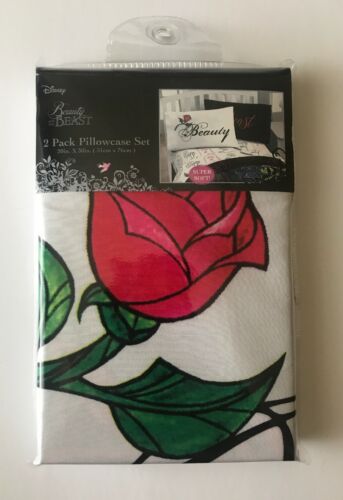 Disney Beauty & The Beast Enchanted Rose Pillowcase Set 2 Pack Stained Glass