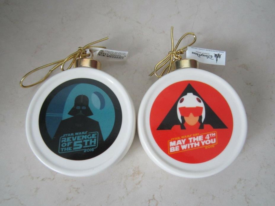 2 Disney ORNAMENT STAR WARS MAY THE 4th BE WITH YOU REVENGE OF THE 5th Ceramic