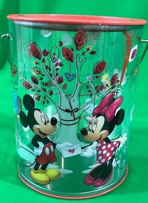 DISNEY MICKY & MINNIE FALL LEAVES LOVE LETTER PAIL W/ LID WITH CARRYING HANDLE