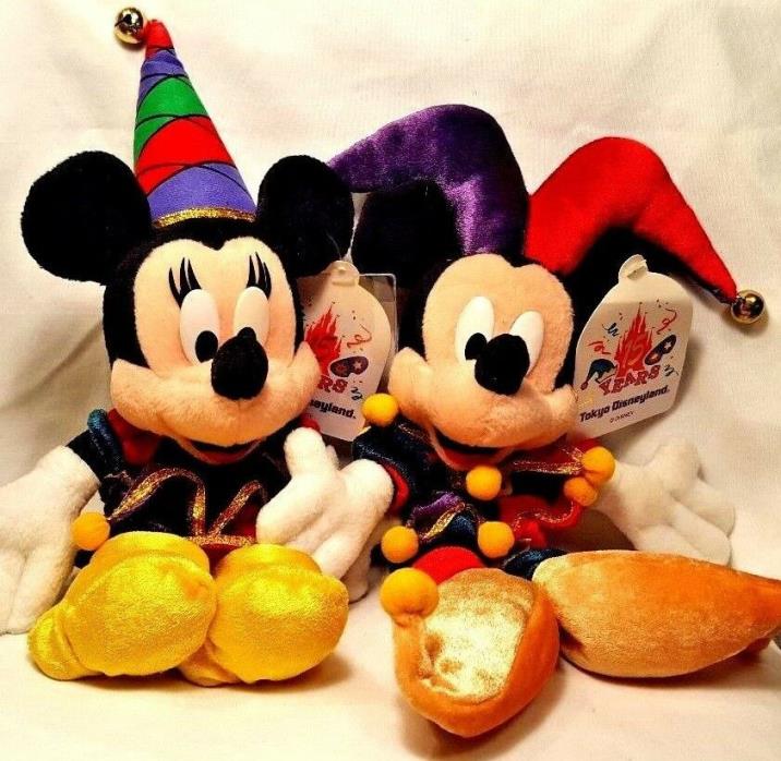 Tokyo Disneyland Jesters Jokers Mickey Minnie Plush Disney 15th Anniversary 90s