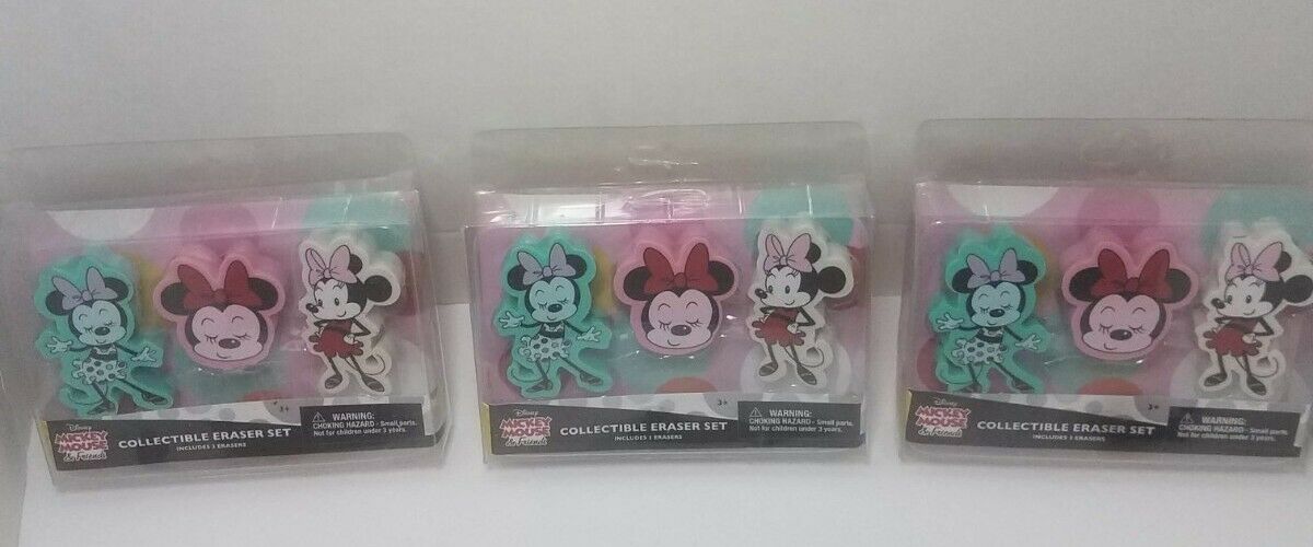 3 Disney Mickey Mouse & Friends Minnie Mouse collectible Eraser Set