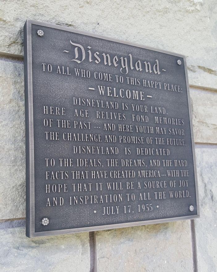 Disneyland welcome plaque replica plaque bronze finish