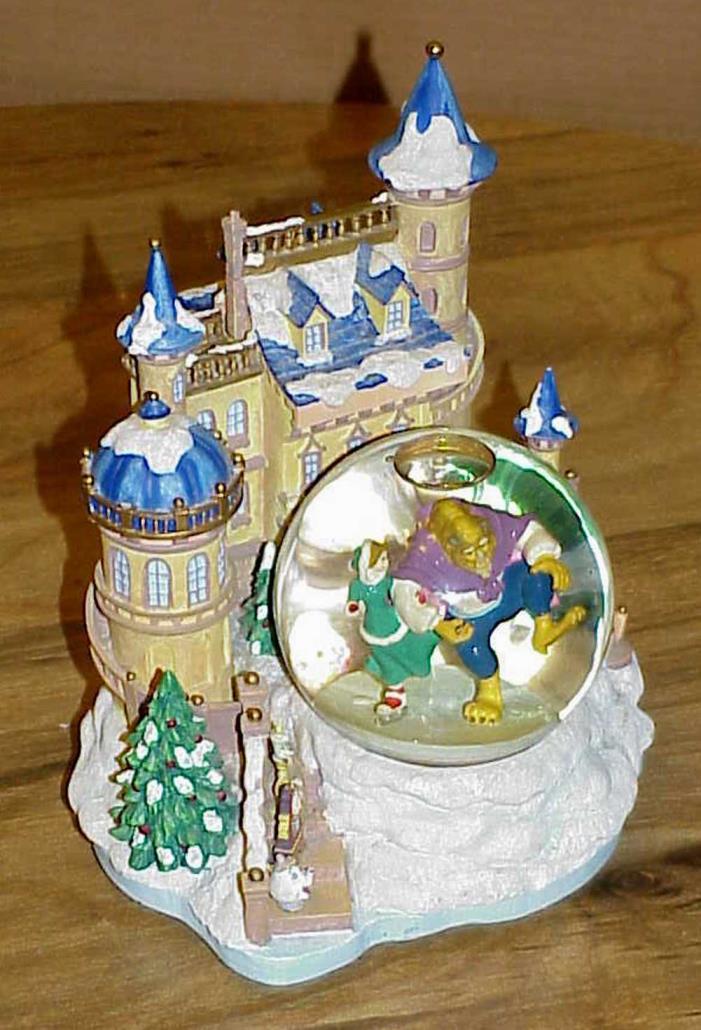 Disney Beauty and the Beast Castle Winter Ice Skating Snow Globe ~ Fast Shipping