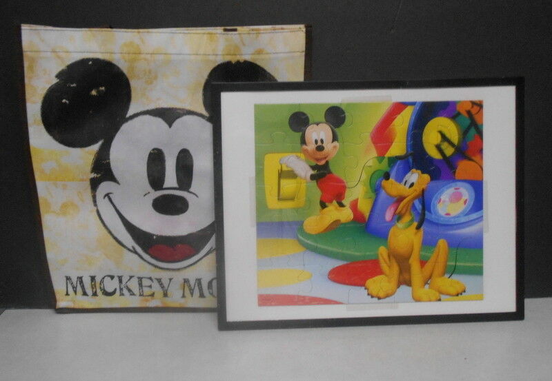 Disney's Mickey & Pluto Framed Puzzle Picture w/ Mickey Mouse Tot Bag