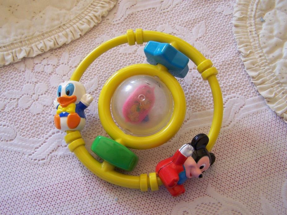 1985 Mickey Mouse Donald Duck Pluto Disney Babies Teething Ring Rattle 6.5”