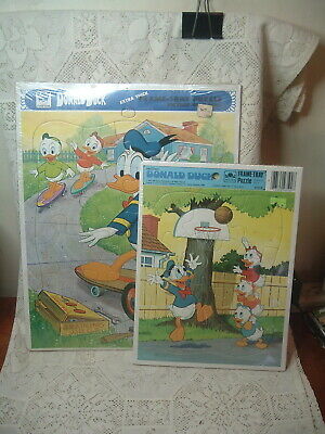Lot of 2 NEW Unused Vintage Small & Large Frame Tray Puzzle Golden Donald Duck S