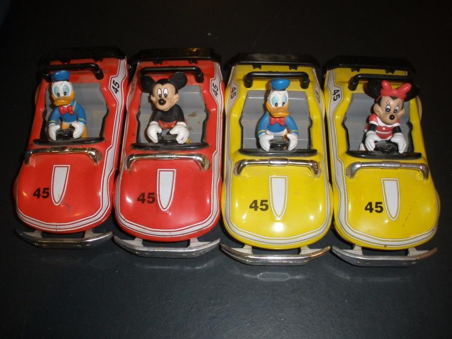 set of 4 Vintage Disney Mickey Minnie Donald Pullback Toy Race Car cars 1993 HTF