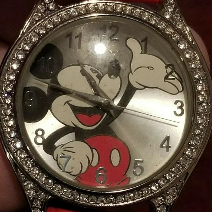 Classic Mickey Mouse Stone Bezel Red strap Women's Watch MCKAQ1115 PC21 Japan