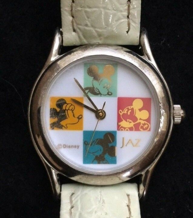 DISNEY MICKEY MOUSE JAZ WATCH Ladies New Battery White Leather Band y121-x083