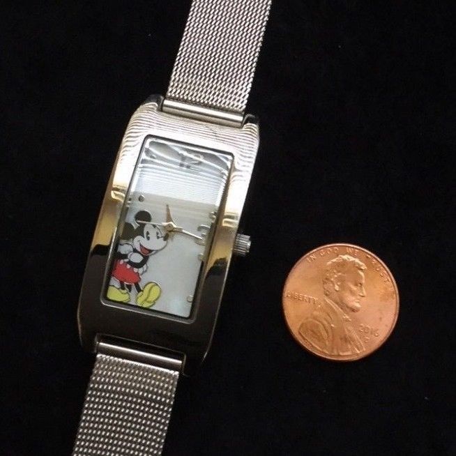 Disney Accutime MK2053 Rectangular Metal-Band Mother of Pearl Mickey Mouse Watch